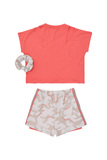 Σετ σορτς SPRINT σε χρώμα κοραλί με μπεζ και ασορτί λάστιχο μαλλιών.