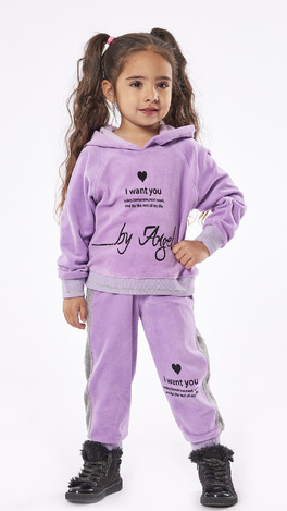 EBITA velor jumpsuit set in purple color with hood. 