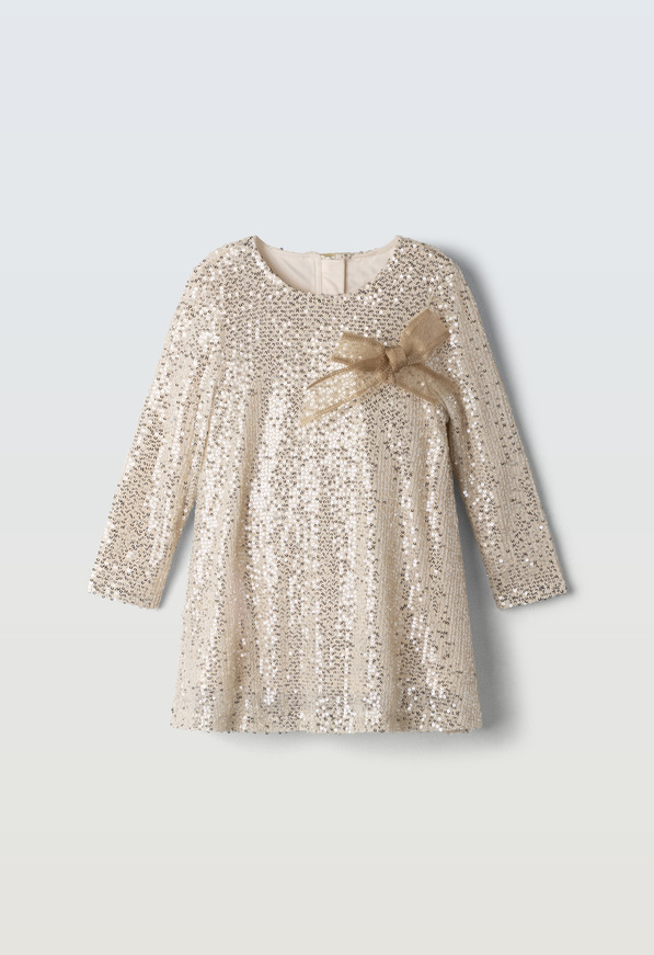 Φόρεμα ΕΒΙΤΑ σε μπεζ σαμπανιζέ χρώμα με παγιέτες.