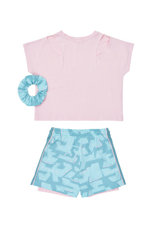 Σετ σορτς SPRINT σε χρώμα ροζ με εμπριμέ βεραμάν λεπτομέρειες και ασορτί λάστιχο για τα μαλλιά.