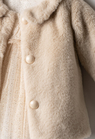 EVITA dress set with fur in ecru color.