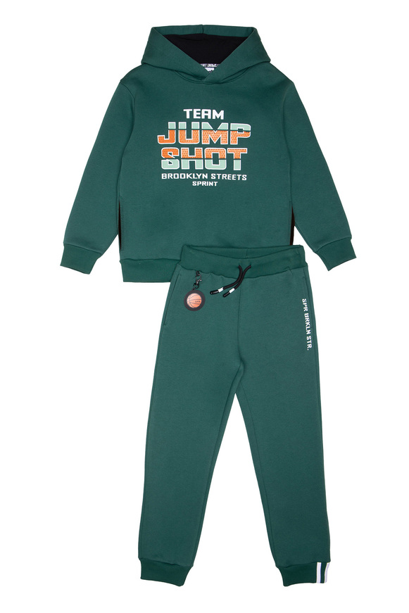 Σετ φόρμας SPRINT σε σκούρο πράσινο χρώμα με ενσωματωμένη κουκούλα.