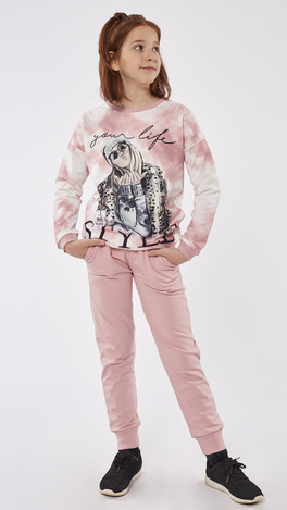 Σετ φόρμας EBITA, μπλούζα φούτερ με ανάγλυφο τύπωμα και παντελόνι φούτερ σε ροζ χρώμα.