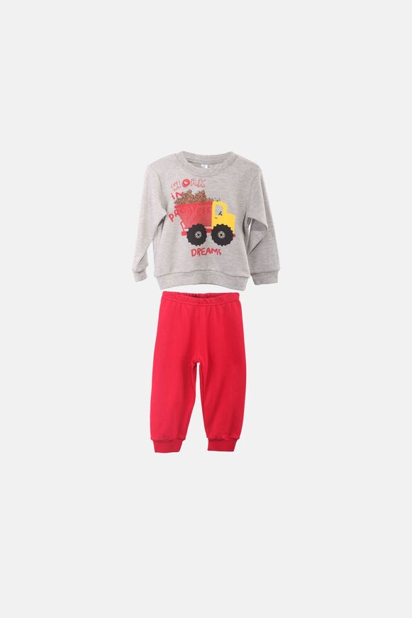 DREAMS pajamas in gray with an embossed print in a truck design.