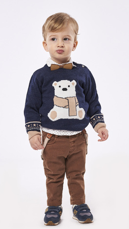 Σετ 3 τεμ. HASHTAG, πουκάμισο με παπιγιόν, πουλόβερ και παντελόνι υφασμάτινο με σχέδιο αρκουδάκι.