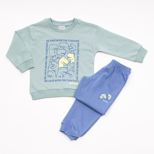 Seasonal set of TRAX tracksuit in mint color with embossed dinosaur print.