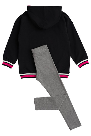 Set of SPRINT leggings in black with hood and embossed design.