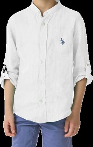 U.S. Linen Shirt POLO in white color with mao neckline.