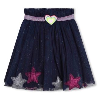 Billieblush skirt in dark blue color with double tulle fabric and decorative stars inside.