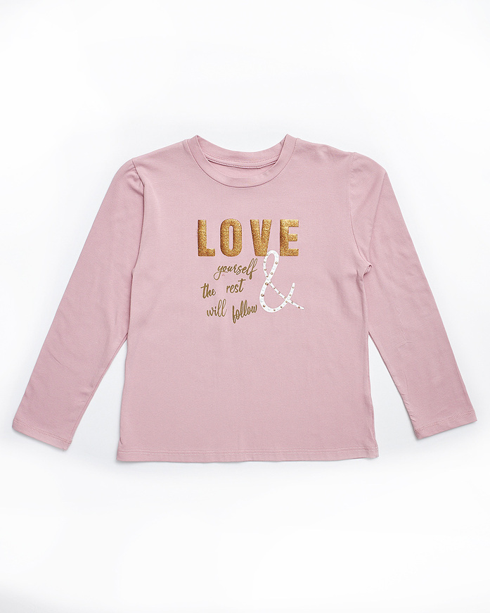 EBITA blouse in pink color with glitter in the shape of "LOVE".