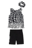 Βαμβακερό σετ SPRINT με animal print, σε λευκό-μαύρο χρώμα με ασορτί λάστιχο μαλλιών.