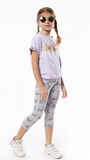 EBITA capri leggings set in lilac color with metallic print.