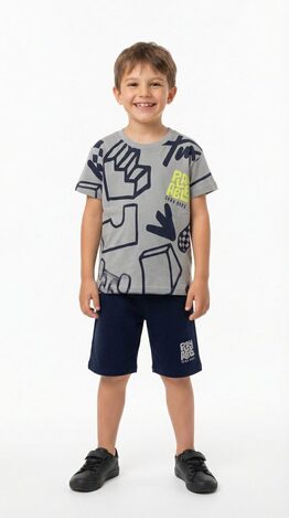 TRAX 3-piece shorts set in gray-lime-black.