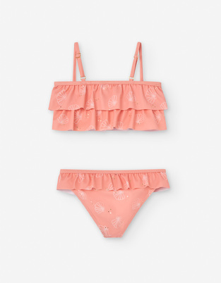 LOSAN bikini swimsuit with decorative frills, in salmon color.