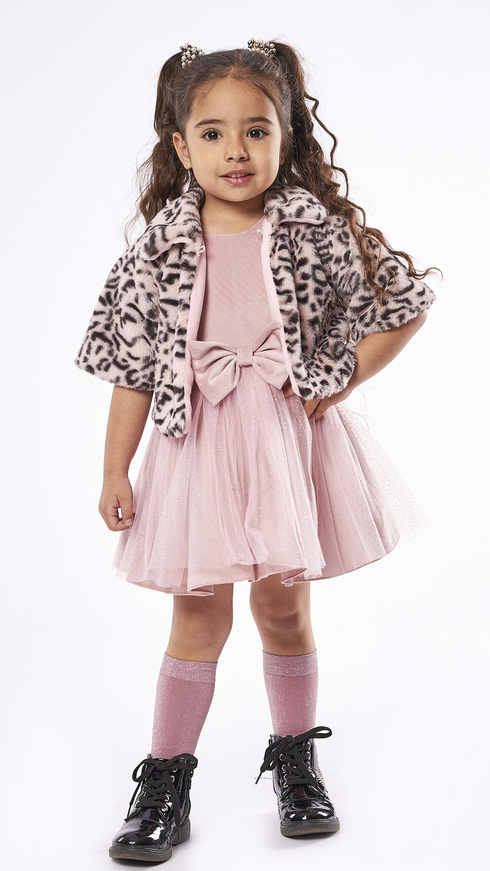 EBITA dress set in pink color with leopard fur.