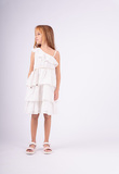Φόρεμα ΕΒΙΤΑ σε λευκό χρώμα με all over κιπούρ σχέδιο.