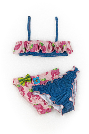 Pink TORTUE bikini swimsuit with two briefs.