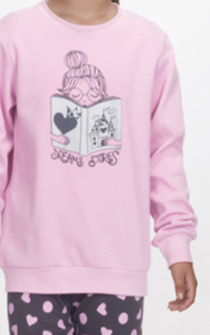 DREAMS pajamas in lilac and black.