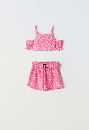 EBITA shorts set in fuchsia color with all over floral design.