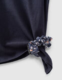 IKKS blouse in dark blue color with print and matching scrunchie.
