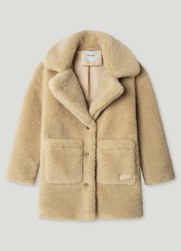 Γούνινο παλτό PEPE JEANS σε μπεζ χρώμα.