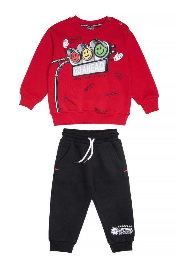 Σετ φόρμα SPRINT με στρογγυλή λαιμόκοψη σε κόκκινο με μαύρο χρώμα.