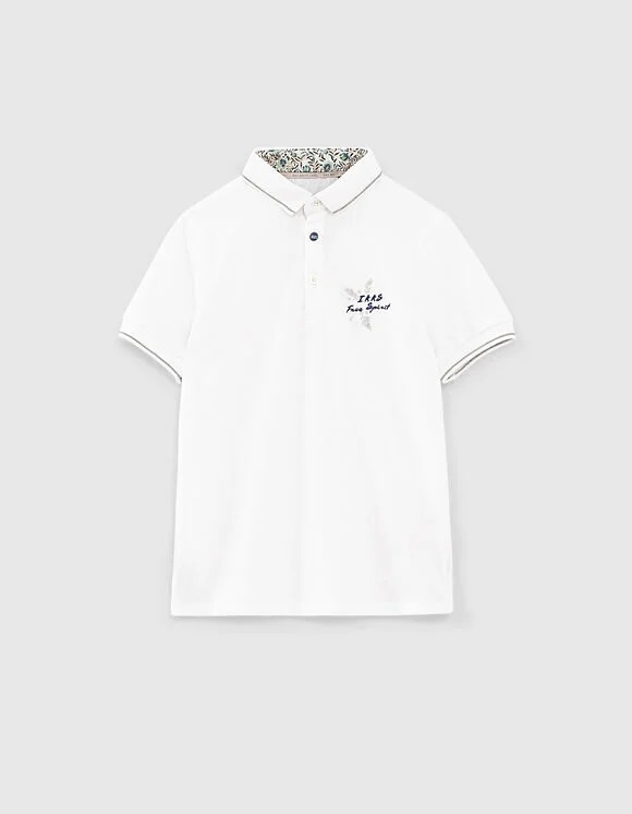 IKKS pique polo shirt in white color with embroidery.