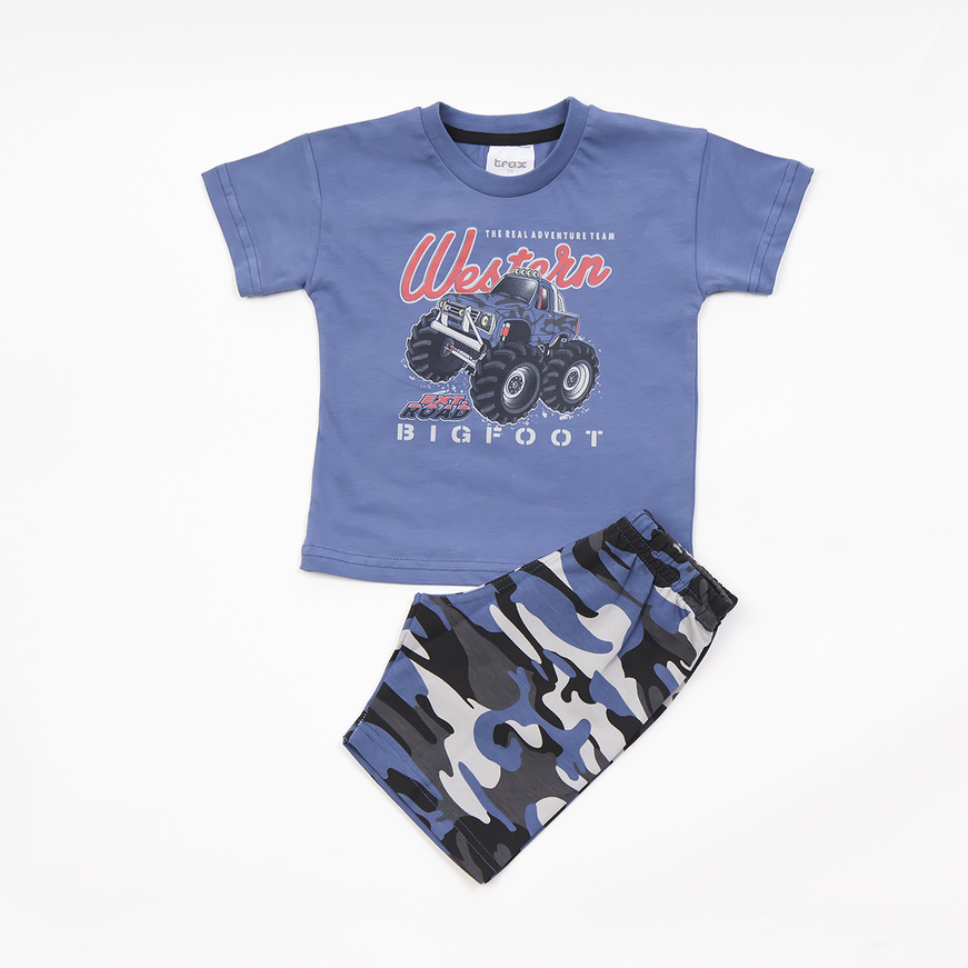 TRAX shorts set in blue raff color with camouflage pattern.