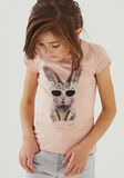 IKKS cotton T-shirt with short sleeves, round neck, in pink color, with rabbit-rock print.