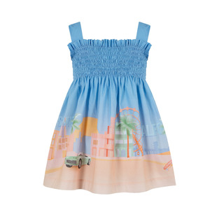 Φόρεμα LAPIN HOUSE σε σιέλ χρώμα με εντυπωσιακό τύπωμα στο τελείωμα.