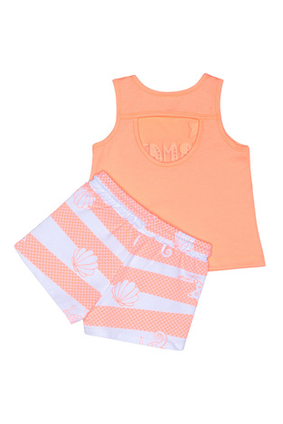 SPRINT shorts set in bright orange color with embossed mermaid print.