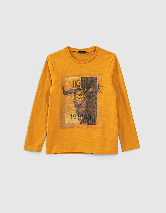 IKKS organic cotton blouse in yellow color with print.