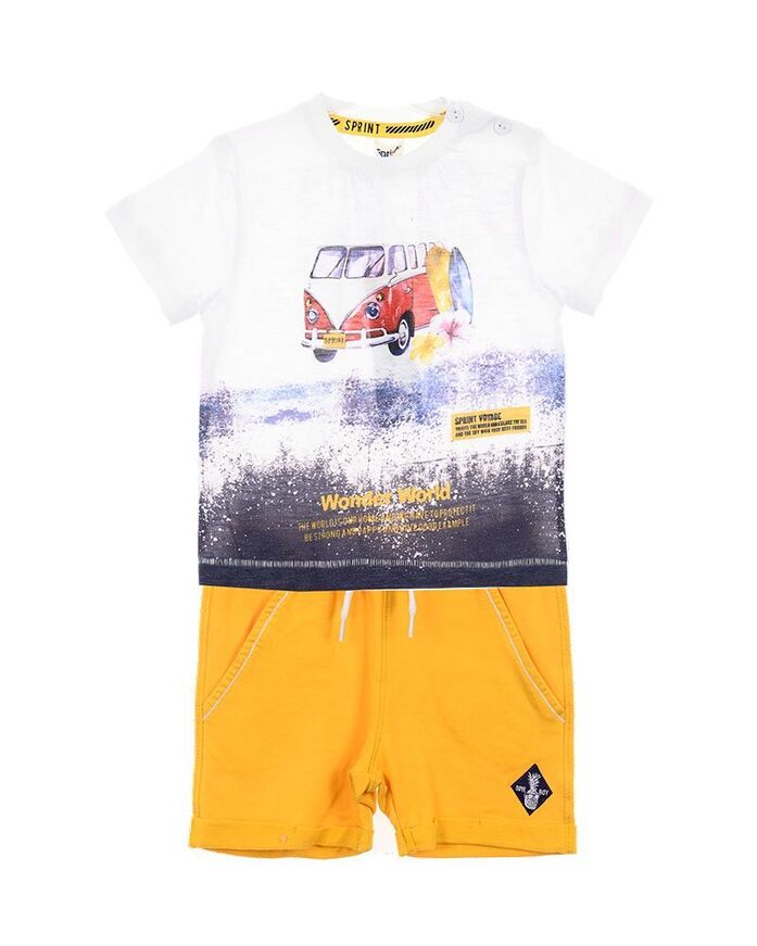 SPRINT set, printed blouse and bermuda shorts in yellow color.