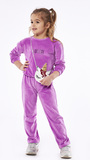 EBITA velor suit set in purple color with a matching unicorn bag.