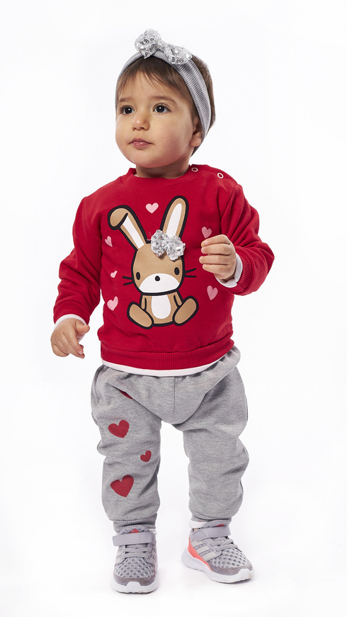 EBITA tracksuit set in red with bunny print.