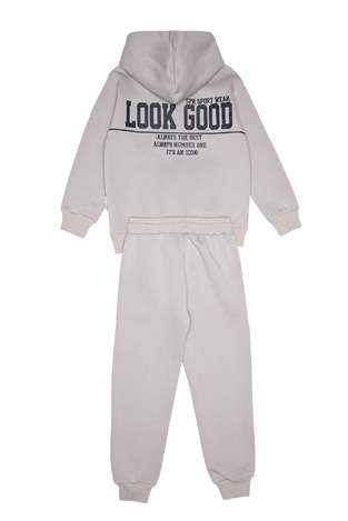 SPRINT suit set with built-in hood in light gray color.
