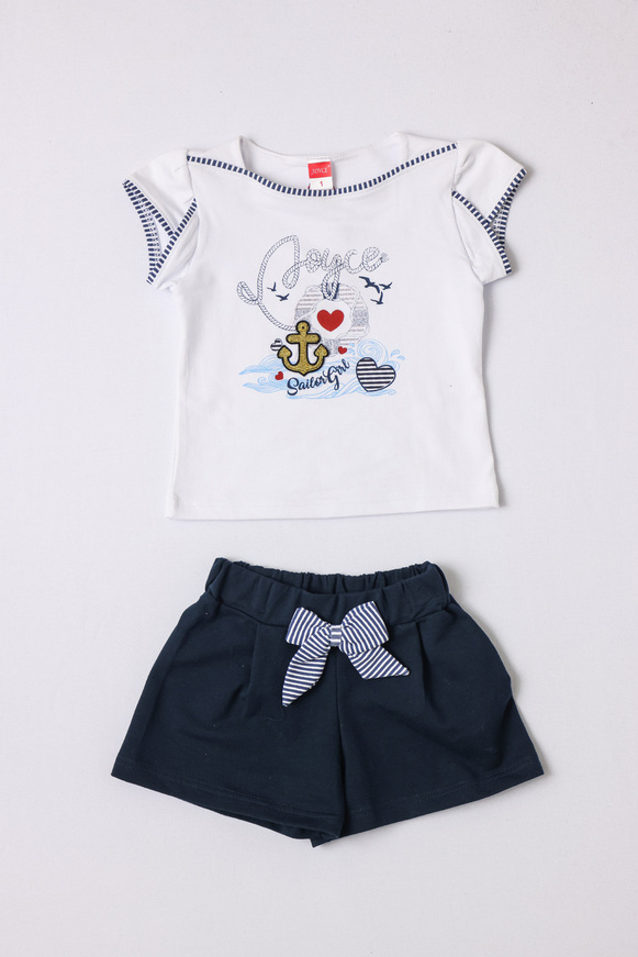 JOYCE shorts set, blouse with embossed print and shorts in blue color.