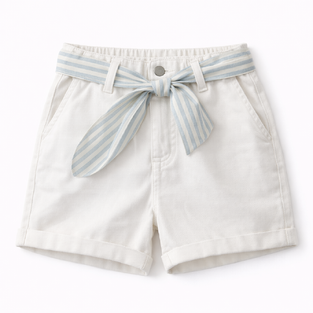 LOSAN denim shorts in ecru with matching belt.