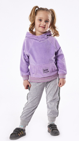 EBITA velor jumpsuit set in purple with glitter details.