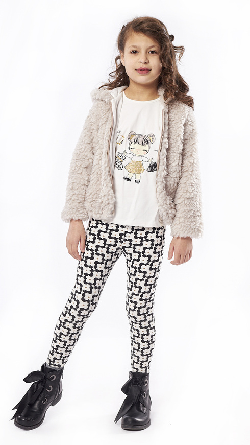 Set of leggings 3 pcs. EVITA in off-white color with fur jacket.
