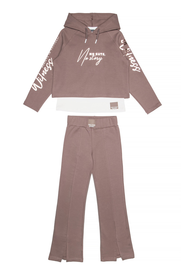 Εποχιακό σετ φόρμας 3 τεμ. SPRINT με καμπάνα τελείωμα σε καφέ χρώμα. 