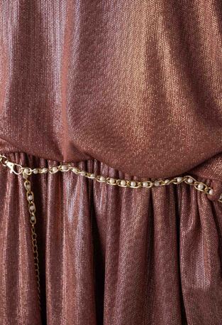 EBITA dress in dark pink color with metallic look and matching stand.