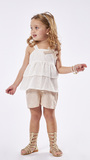 EBITA fabric shorts set in white color with kipur fabric.