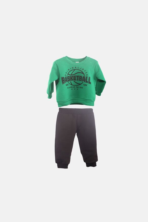 JOYCE tracksuit set in green with "BASKETBALL" logo.