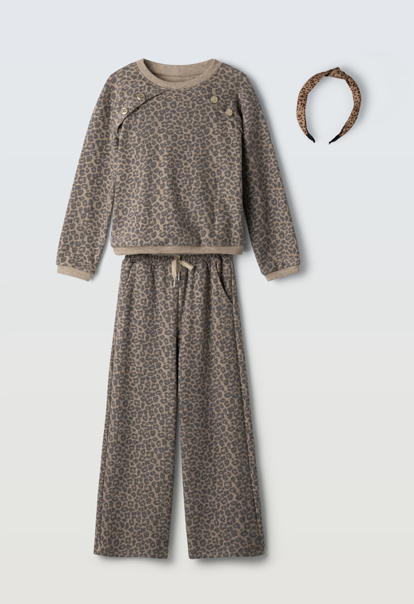 Σετ μπλούζα με παντελόνα ΕΒΙΤΑ σε μπεζ χρώμα με animal print.