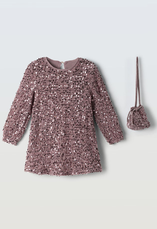EBITA velvet dress with matching bag in dark pink color.