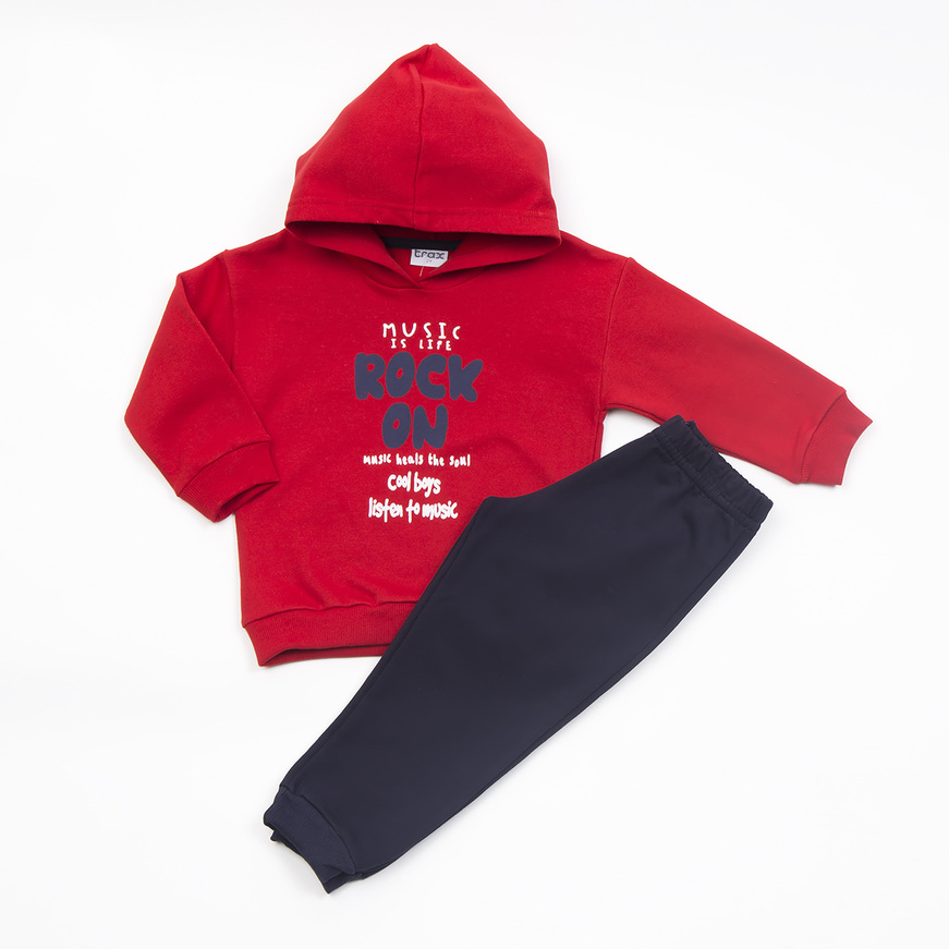 TRAX jumpsuit set in red color with hood.