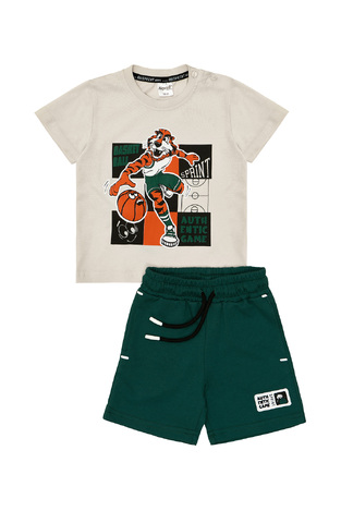 Σετ μπλούζα κοντομάνικη με βερμούδα SPRINT, σε χρώμα μπεζ με πράσινο.