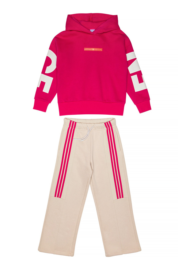 Σετ φόρμας SPRINT με κουκούλα σε φούξια και μπεζ χρώμα.