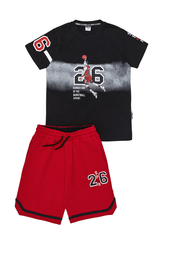 Σετ μπλούζα με βερμούδα Sprint σε μαύρο με κόκκινο χρώμα.